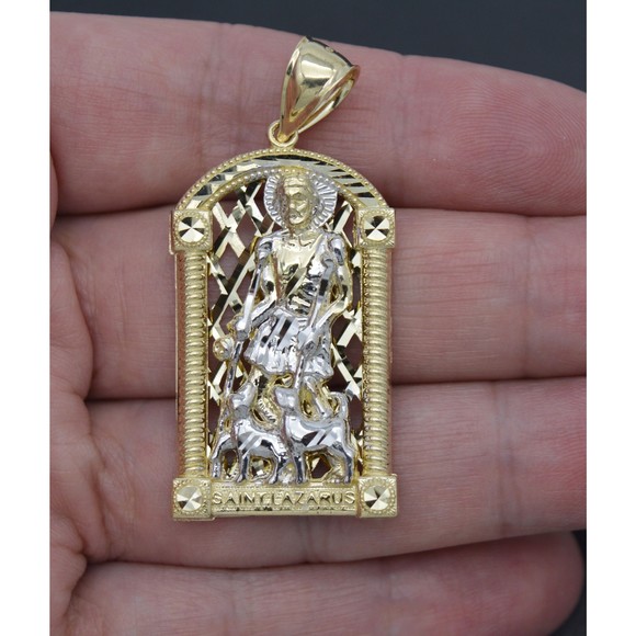 Real Solid 10K Yellow Gold Shiny Diamond Cut Saint Lazarus Pendant 10.0gr - Picture 2 of 9